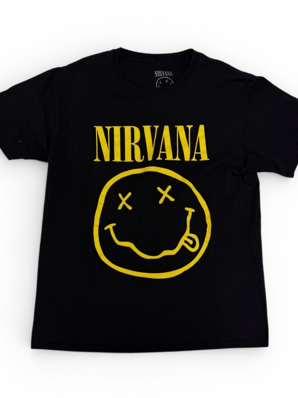 Nirvana Black Tee with Yellow Smiley Logo